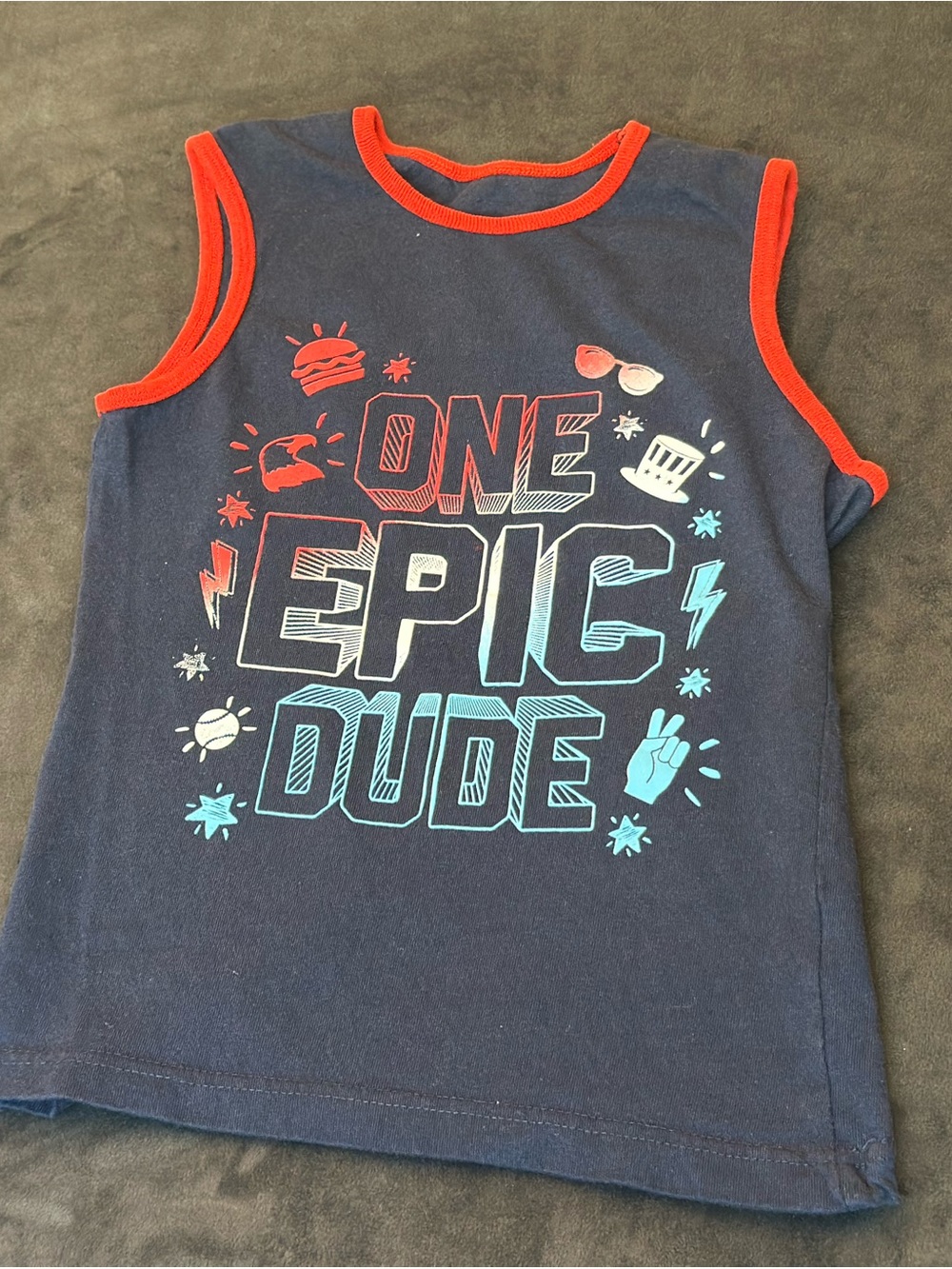 Revolution Navy Tank Top with Red Trim and Teal Graphic